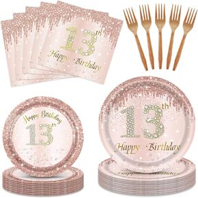 96PCS 18th Birthday Decorations for Girls Rose Gold 18 Years Old Birthday Decorations Disposable Tableware Party Decor Including Plates Napkins and Forks for Girls 18th Birthday Decorations