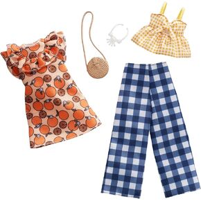 Barbie Clothes - 2 Outfits Doll Include a Dress, Top and Pants with Checked Prints, Gift for 3 to 8 Year Olds