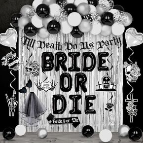 Bride or Die Bachelorette Party Decorations, 67pcs Till Death Do Us Party Banner Balloons Swirl Fringe Curtains Shoulder Strap Veil, Til Death Do Us Party Bachelorette Party Supplies
