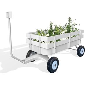 عربة White All-Terrain ، عربة Wedding Flower Girls Wagon مع مقبض ، عربات شحن فولاذية فائدة مع ألواح جانبية قابلة للإزالة (بيضاء ، صغيرة)