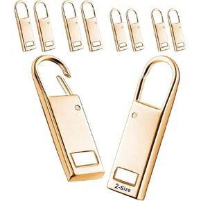Zipper Pull Replacement Metal Zipper Handle Mend Fixer Zipper Tab Repair for Shoes Luggage Suitcases Bag Jacket (8 PCS) (Gold)