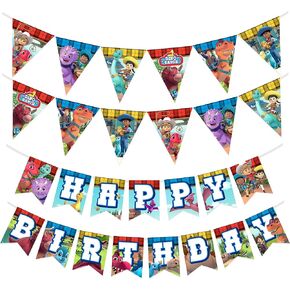 Treasures Gifted Dino Ranch Birthday Party Supplies - Dino Ranch Birthday Banners (Set of 3) - 1 Happy Birthday Banner & 2 Triangle Birthday Pennants - Dino Ranch Party Decorations for Walls