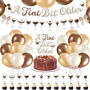 Blosssound Espresso Martini Birthday Party Decorations Brown a Tini Bit Older Banner Garland Cake Topper Balloons Ribbon Bow Decor for Martini Themed Birthday Bachelorette Party Tiny Bar Supplies