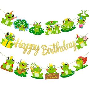 Frog Birthday Banners 3PCS Frog Birthday Party Supplies Gold Frog Themed Happy Birthday Banners Frog Princess Party Decor for I‘m the Prince Baby Shower Decorations