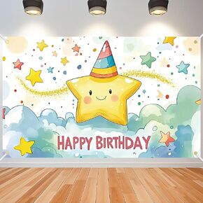 Stars Birthday Decorations Starry Sky Backdrop for Kids Birthday Party 71x43 Inch Background Colorful Twinkling Stars Glitter Dots Happy Birthday Banner Photo