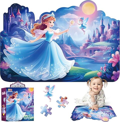 Princess Floor Puzzles for Kids Ages 4-6, 47 Pieces Pretty Princess & Sea Jigsaw Puzzles for Kids Girls Ages 3-5, Learning Educational Floor Puzzles Toys Great Gifts in Saudi Arabia