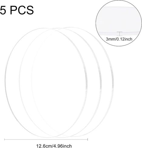 BENECREAT 5PCS 5 Inch Clear Acrylic Sheet Round Circle Dis Acrylic Sheet for Decoration, Office Sign, Coasters and Other DIY Project, 3mm Thick in Saudi Arabia