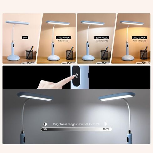 VAVOFO LED Desk Lamp 6778B - Touch Control, Adjustable 2700-7000K Color Temperature, 700 Lumens, 360° Flexible Gooseneck, USB-C Charging, 2.5hrs Cordless, Eye-Caring Light (White) in Kuwait
