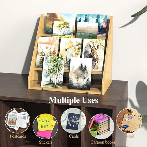 NiHome 4-Tier Bamboo & Acrylic Greeting Card Display Stand for Cards, Photos, Postcards - Durable Stylish Showcase Organizer with High-Transparency Panels for Home, Wedding & Keepsakes in Saudi Arabia