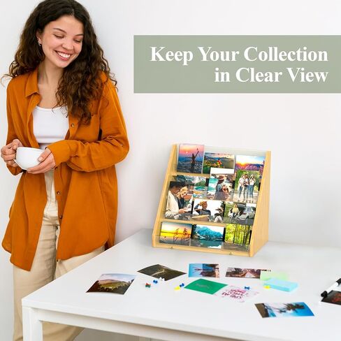 NiHome 4-Tier Bamboo & Acrylic Greeting Card Display Stand for Cards, Photos, Postcards - Durable Stylish Showcase Organizer with High-Transparency Panels for Home, Wedding & Keepsakes in Saudi Arabia