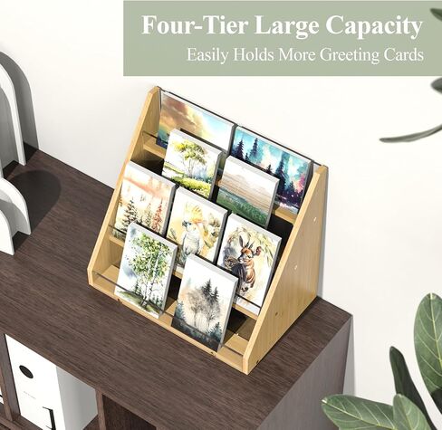 NiHome 4-Tier Bamboo & Acrylic Greeting Card Display Stand for Cards, Photos, Postcards - Durable Stylish Showcase Organizer with High-Transparency Panels for Home, Wedding & Keepsakes in Saudi Arabia