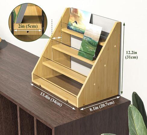 NiHome 4-Tier Bamboo & Acrylic Greeting Card Display Stand for Cards, Photos, Postcards - Durable Stylish Showcase Organizer with High-Transparency Panels for Home, Wedding & Keepsakes in Saudi Arabia