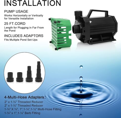 BARST Submersible Water Pump 150W High Flow Pond Pump with 25ft Power Cord Fountain Pump for Waterfall Koi Pond Fish Aquarium Tank Hydroponic with Pump Barrier Bag (5300GPH-GREEN) in Kuwait