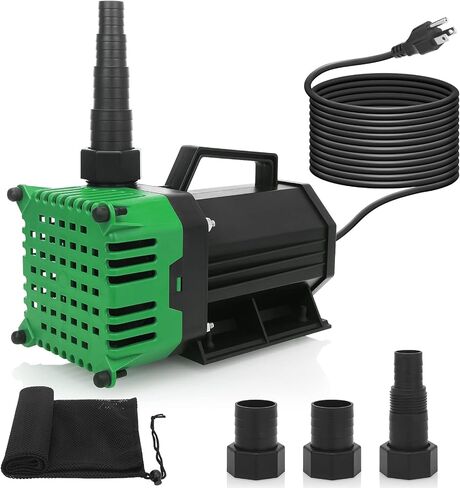 BARST Submersible Water Pump 150W High Flow Pond Pump with 25ft Power Cord Fountain Pump for Waterfall Koi Pond Fish Aquarium Tank Hydroponic with Pump Barrier Bag (5300GPH-GREEN) in Kuwait
