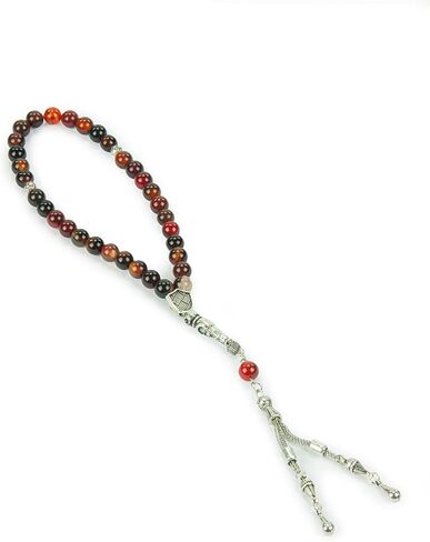 Ihvan Online ، حبات الصلاة الإسلامية (8 ملم - 33 حبات) ، حبة حجرية مسلمة حبة ، Daily Dhikr Tasbeeh ، Subha Tasbih Gift for Ramadan Haj Amrah ، Tiger Eye Stone Muslim Roslim ، Brown in Kuwait