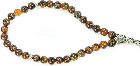 Ihvan Online ، حبات الصلاة الإسلامية (8 ملم - 33 حبات) ، حبة حجرية مسلمة حبة ، Daily Dhikr Tasbeeh ، Subha Tasbih Gift for Ramadan Haj Amrah ، Tiger Eye Stone Muslim Roslim ، Brown in Kuwait