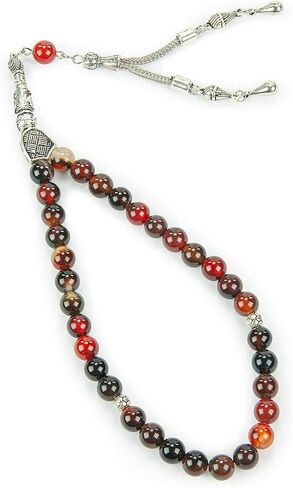 Ihvan Online ، حبات الصلاة الإسلامية (8 ملم - 33 حبات) ، حبة حجرية مسلمة حبة ، Daily Dhikr Tasbeeh ، Subha Tasbih Gift for Ramadan Haj Amrah ، Tiger Eye Stone Muslim Roslim ، Brown in Kuwait