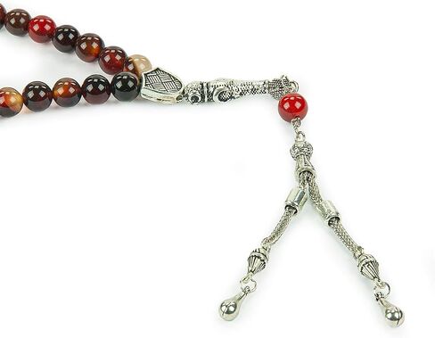 Ihvan Online ، حبات الصلاة الإسلامية (8 ملم - 33 حبات) ، حبة حجرية مسلمة حبة ، Daily Dhikr Tasbeeh ، Subha Tasbih Gift for Ramadan Haj Amrah ، Tiger Eye Stone Muslim Roslim ، Brown in Kuwait