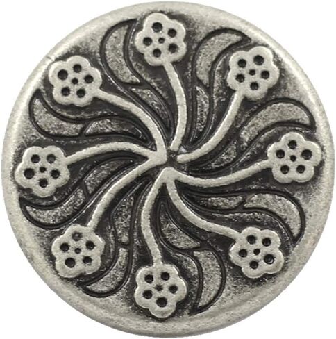 Bezelry 12 Pieces Flower Flourish Antique Silver Color Metal Shank Buttons. 20mm (3/4 inch) (Antique Silver) in Kuwait