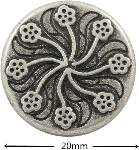 Bezelry 12 Pieces Flower Flourish Antique Silver Color Metal Shank Buttons. 20mm (3/4 inch) (Antique Silver) in Kuwait