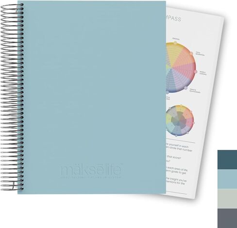 A5 Quarterly Undated Goal-Setting + Daily Planner - 120 GSM Recycled Paper, Luxe Vegan Leatherette Cover, MäksēLife Goal-Setting System, Full Daily Planning Pages (Sky Blue) in Saudi Arabia