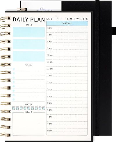 Daily Planner Undated to Do List Planner Notebook with Hourly Schedule 160 Pages Spiral Appointment Planner for Men and Women A5 Small Day Planner Organizer Notebook, Black in Saudi Arabia