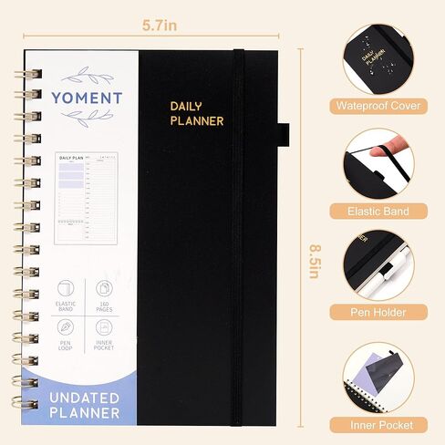 Daily Planner Undated to Do List Planner Notebook with Hourly Schedule 160 Pages Spiral Appointment Planner for Men and Women A5 Small Day Planner Organizer Notebook, Black in Saudi Arabia