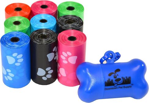 Downtown Pet Supply Poop Bags for Dogs with Dispenser, 1000 Count - Leak-Proof Dog Waste Bags and Bone-Shaped Dog Poop Bags Holder for Leash - Rainbow with Paw Prints, 12.5" x 8.5" in Saudi Arabia