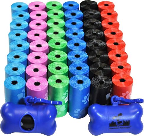 Downtown Pet Supply Poop Bags for Dogs with Dispenser, 1000 Count - Leak-Proof Dog Waste Bags and Bone-Shaped Dog Poop Bags Holder for Leash - Rainbow with Paw Prints, 12.5" x 8.5" in Saudi Arabia
