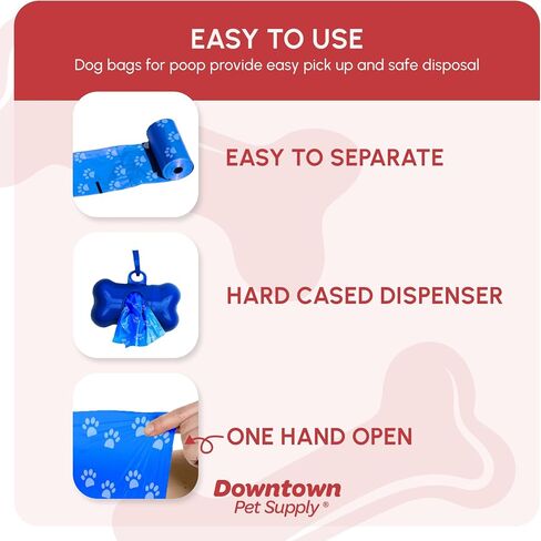 Downtown Pet Supply Poop Bags for Dogs with Dispenser, 1000 Count - Leak-Proof Dog Waste Bags and Bone-Shaped Dog Poop Bags Holder for Leash - Rainbow with Paw Prints, 12.5" x 8.5" in Saudi Arabia