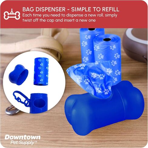 Downtown Pet Supply Poop Bags for Dogs with Dispenser, 1000 Count - Leak-Proof Dog Waste Bags and Bone-Shaped Dog Poop Bags Holder for Leash - Rainbow with Paw Prints, 12.5" x 8.5" in Saudi Arabia