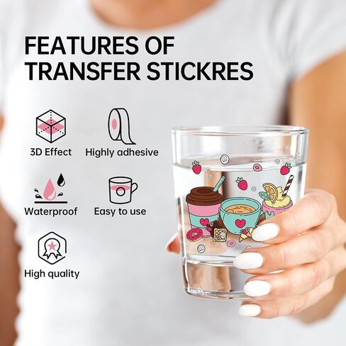 AFRITEE UV DTF Cup Wraps - 24 Sheets Coffee Drinks Uvdtf Cup Wrap for 16 oz Glass Water Bottle, Strawberry Milk Tea Ice Cream Waterproof Transfer Sticker DIY Mug Tumbler Craft Creative Gifts for Women in Saudi Arabia
