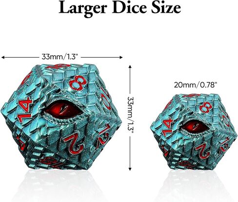 33mm Dragon Scale Dice,Dragon Eye DND Metal Dice with Gift Metal Box for Dungeons and Dragon Tabletop Game (Grass Green & Red Eye) in Saudi Arabia