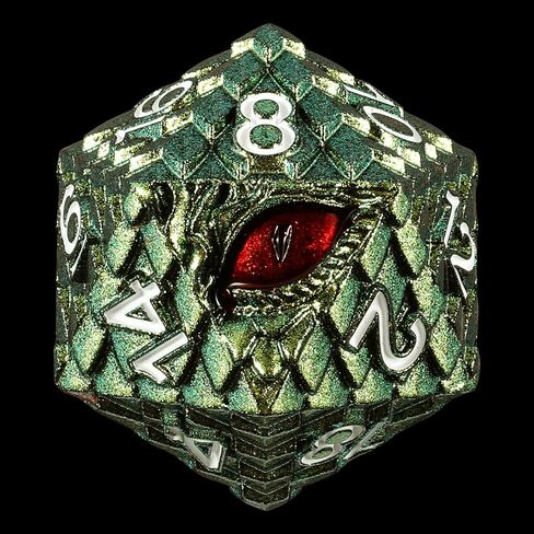 33mm Dragon Scale Dice,Dragon Eye DND Metal Dice with Gift Metal Box for Dungeons and Dragon Tabletop Game (Grass Green & Red Eye) in Saudi Arabia