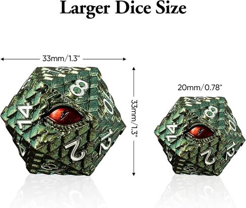 33mm Dragon Scale Dice,Dragon Eye DND Metal Dice with Gift Metal Box for Dungeons and Dragon Tabletop Game (Grass Green & Red Eye) in Saudi Arabia