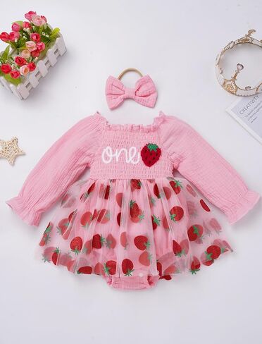 IMEKIS Baby Girl 1st Birthday Outfit Snowflake One Romper Smocked Dress Headband Long Sleeve Cake Smash Photo Shoot in Saudi Arabia