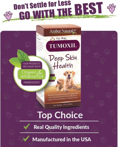 Amber NaturalZ Tumoxil Deep Skin Health Herbal Supplement for Dogs and Puppies | Canine Herbal Supplement for Skin and Metabolism Support | 1 Fluid Ounce Glass Bottle | Manufactured in The USA in Kuwait