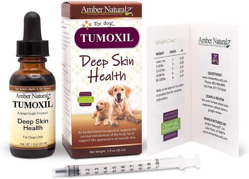 Amber NaturalZ Tumoxil Deep Skin Health Herbal Supplement for Dogs and Puppies | Canine Herbal Supplement for Skin and Metabolism Support | 1 Fluid Ounce Glass Bottle | Manufactured in The USA in Kuwait