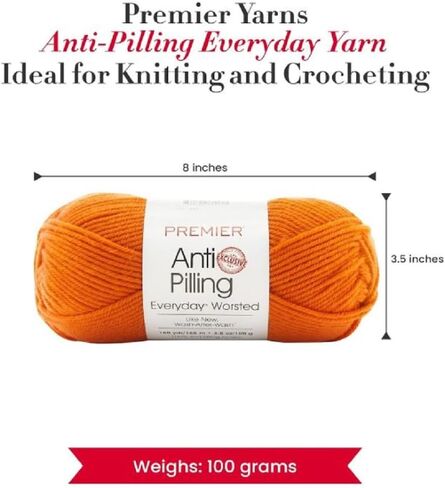 خيوط Premier Yarns Everyday Soft Worsted المضادة للوبر - 3.5 أونصة - #4 متوسطة الوزن - حزمة من 3 قطع مع أقلام تحديد الغرز من Bella's Crafts (الصدأ) in Kuwait