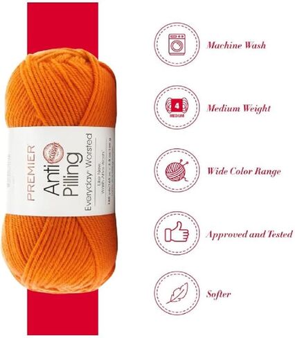 خيوط Premier Yarns Everyday Soft Worsted المضادة للوبر - 3.5 أونصة - #4 متوسطة الوزن - حزمة من 3 قطع مع أقلام تحديد الغرز من Bella's Crafts (الصدأ) in Kuwait