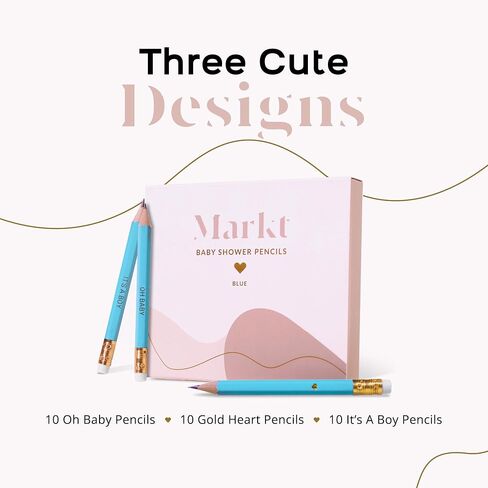 Markt Mini Pencils For Baby Shower Games For Girl Or Boy, Heart Pencils, Small Pencil Set (White) in Saudi Arabia