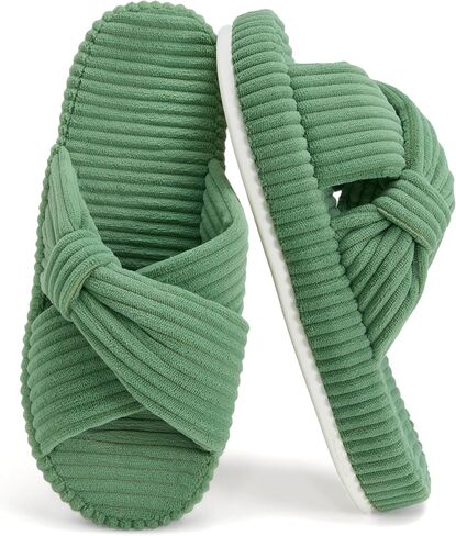 Women's House Slippers Corduroy Indoor Slippers Memory Foam Bedroom Open Toe Slippers Cross Band House Shoes in Saudi Arabia
