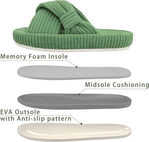 Women's House Slippers Corduroy Indoor Slippers Memory Foam Bedroom Open Toe Slippers Cross Band House Shoes in Saudi Arabia
