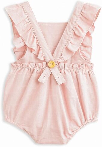 Simplee kids Baby Girls Handmade Solid Color Romper for Spring Newborn Infant Baby Outfit Jumpsuit Bodysuit in Kuwait