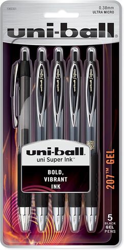 uni - ball uni-ball 207 Retractable Gel Pens, Ultra Micro Point (0.38mm), Blue, 5 Count in Saudi Arabia