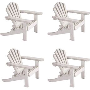 Wood Adirondack Miniature Chair - Wedding Cake Topper Mini Doll Furniture Top Decoration Favor Beach Theme, Great for Dollhouse (White, 4 Pack)