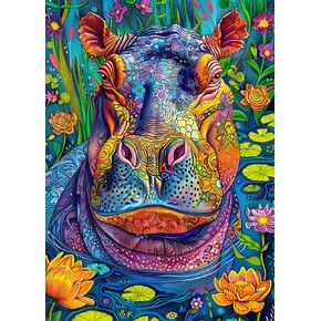 Bgraamiens Puzzle-Hippo in Water-1000 Pieces Rectangle Puzzle Hippo in Water Wild Animal Theme Color Challenging Beautiful Jigsaw Puzzles for Adults and Kids(Hippo in Water)