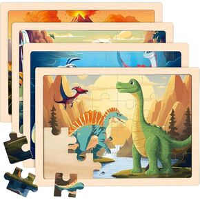 Wooden Puzzles for Kids Ages 4-6, 4 Packs 24 PCS Construction Vehicle Jigsaw Puzzles for Kids Ages 3-5, Preschool Educational Puzzles Boards Toys Gifts for Boys Girls
