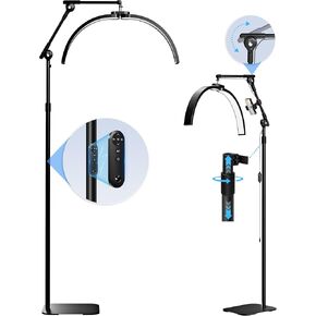 KARITE Half Moon Light for Lash Tech, LED Floor Lamp for Eyelash Extensions with Phone Holder, Adjustable Angle(3 Joints) & Height Desk Lamp for Nail Tch, 3000-6500K for Reading Makeup Tattoo