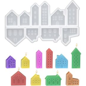 Art House Silicone Mold, 10 Pcs Mini House Candle Molds for Casting Abstract House Shaped Silicone Mould for Candle Making Plaster Cement Craft Molds Home Decor Ornaments (Houses)